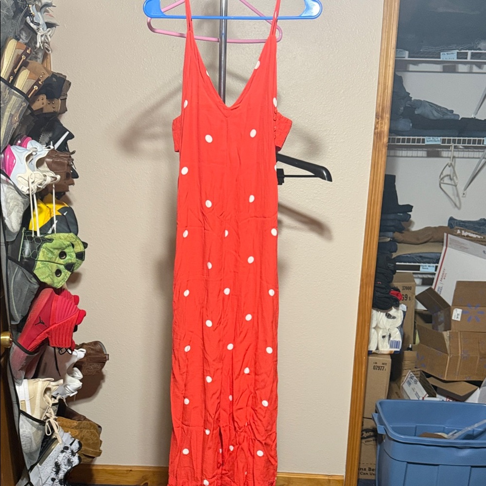 Free People romper, orange with White Polka Dots